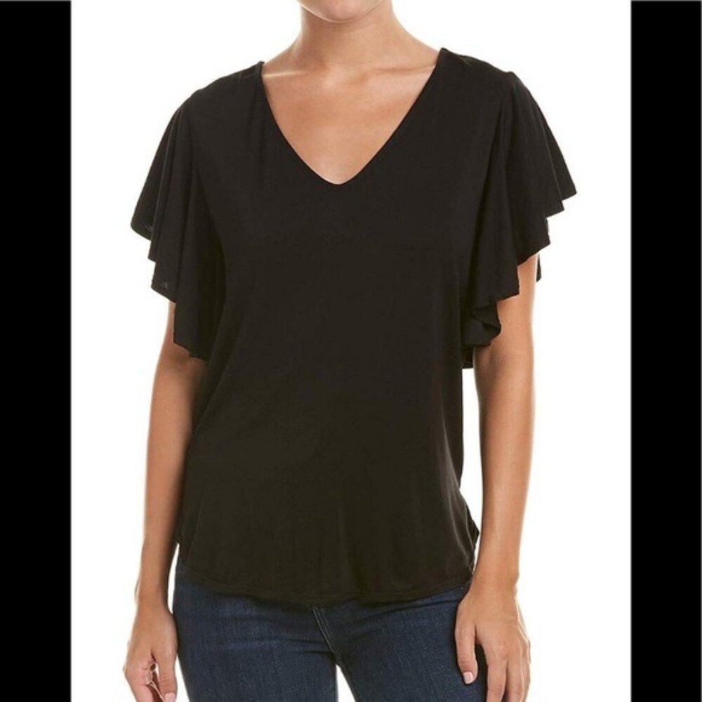 NWT Max Studio Black Ruffle Sleeve Top Blouse S